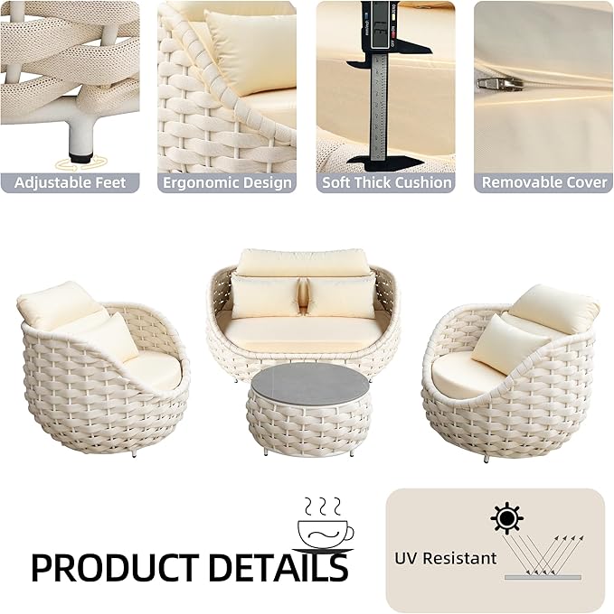 TWT 5-Piece Aluminum Patio Furniture Set, Olefin Rope Modern Outdoor Conversation Set Sectional Sofa with Water Repellent Thick Cushions and Coffee Table for Balcony, Garden, Beige