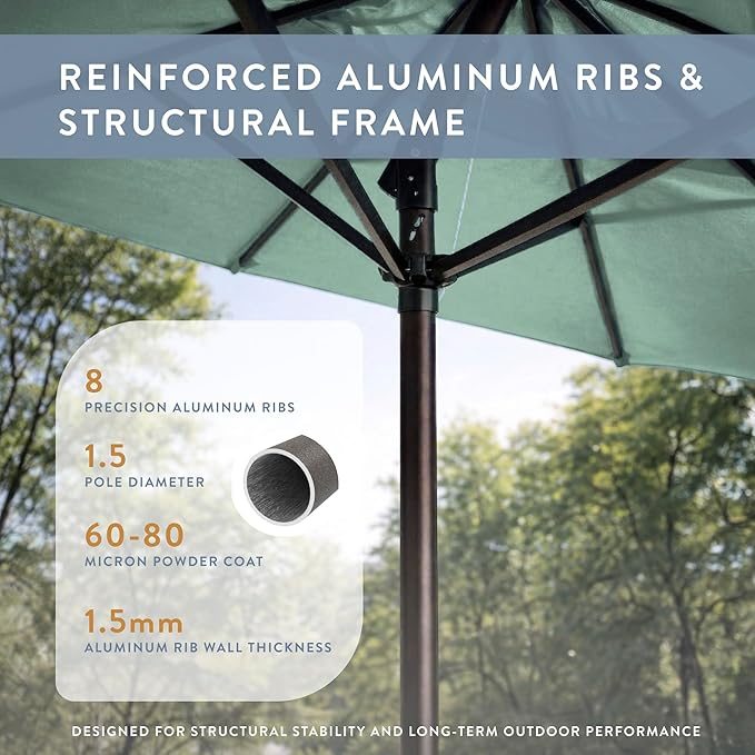 California Umbrella 10-Year Protection 9 Ft Outdoor Patio Umbrella, Pacifica Fade-Resistant Fabric, Auto-Tilt, Heavy Duty Aluminum Frame, 8 Reinforced Ribs for Pool or Deck, Bronze Pole, Spa