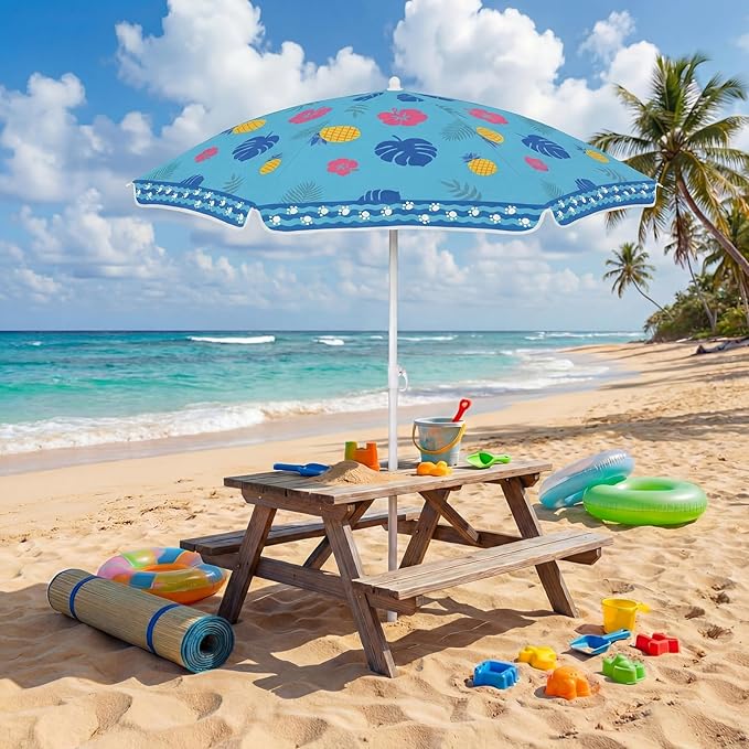 Dansydaisy Beach Umbrella for Water Table, Picnic Table Shade, 47 Inch Replacement Portable Outdoor Umbrella, UV Protection for Sand Play Camping Patio Garden, Tables Not Included