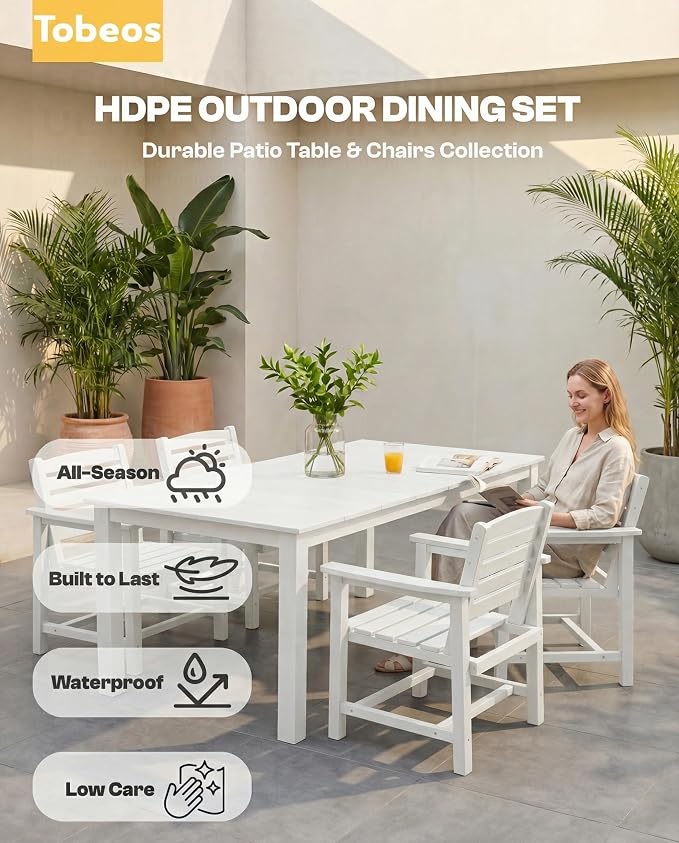 9-Pc Outdoor Dining Set, 10x10FT Cantilever Umbrella for 8,White | HDPE table, chairs included, aluminum frame, weather-resistant furniture, perfect for yard, lawn, garden, deck