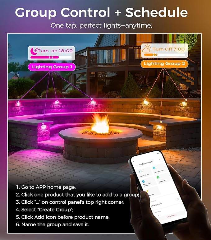 CLOUDY BAY [6 Pack] Low Voltage 12 Inch Smart Hardscape Lighting,4.5W LED Paver Light,2700-6500K,1.5W RGB Color Changing,Compatible with Alexa & Google Assistant,Hub Included,Transformer Excluded