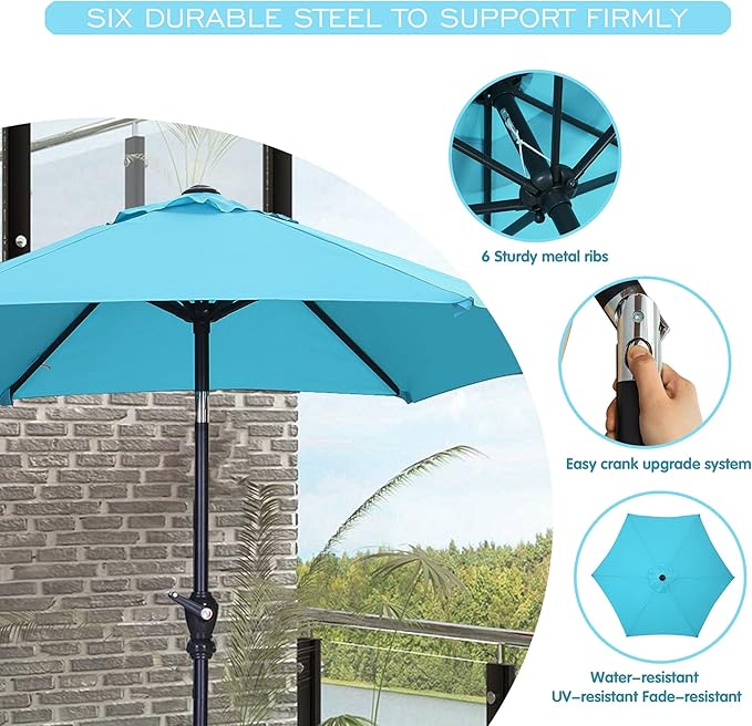 GDY 7.5FT Patio Umbrella Outdoor Table Umbrella,Market Umbrella with Push Button Tilt and Crank for Garden, Lawn, Deck, Backyard & Pool (Lake Blue)