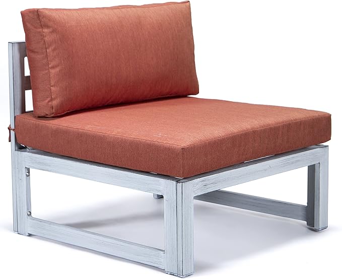 LeisureMod 7-Piece Outdoor Patio Conversation Set in Weathered Grey Aluminum with 44" Propane Fire Pit Table & Cushions, Orange
