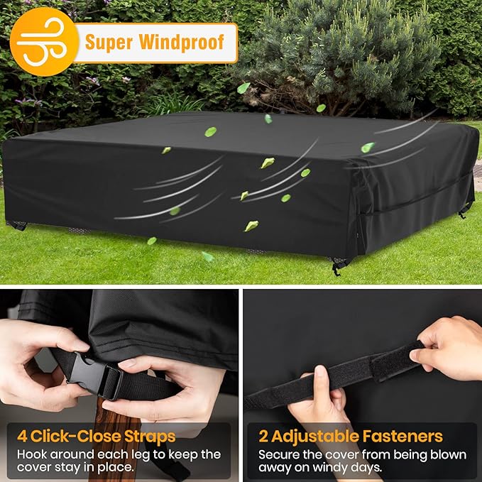 elway Patio Furniture Cover Waterproof Outdoor Sectional Sofa Set Covers, Large 126"Lx126"Wx28"H, All Weather Oxford Tear-Resistant Table Chair Set Cover with Windproof Design, Black