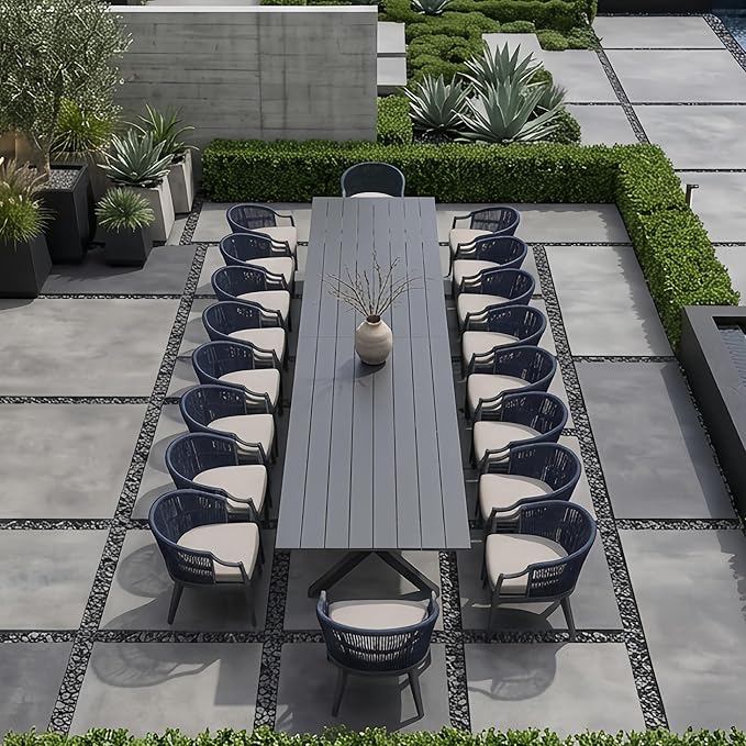 PURPLE LEAF 20 Pieces Outdoor Dining Set All Weather Wicker Patio Dining Set with Rectangular Aluminum Table and Modern Armrest Dining Chairs for Garden Deck Backyard Kitchen, Grey