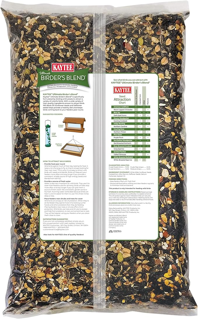 Kaytee Ultimate Birder's Blend Food,Wild Bird Seed for Grosbeaks,Cardinals,Nuthatches,Woodpeckers & More Outside Feeders,10 Pound,(Pack of 2)