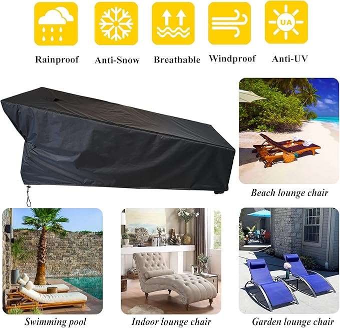 SIHAIAN Patio Lounge Chair Cover Waterproof Outdoor Chaise Lounge Covers UV Resistant Special Fixed Design 68Lx32Wx32H Black 2Pack Patio Furniture Covers