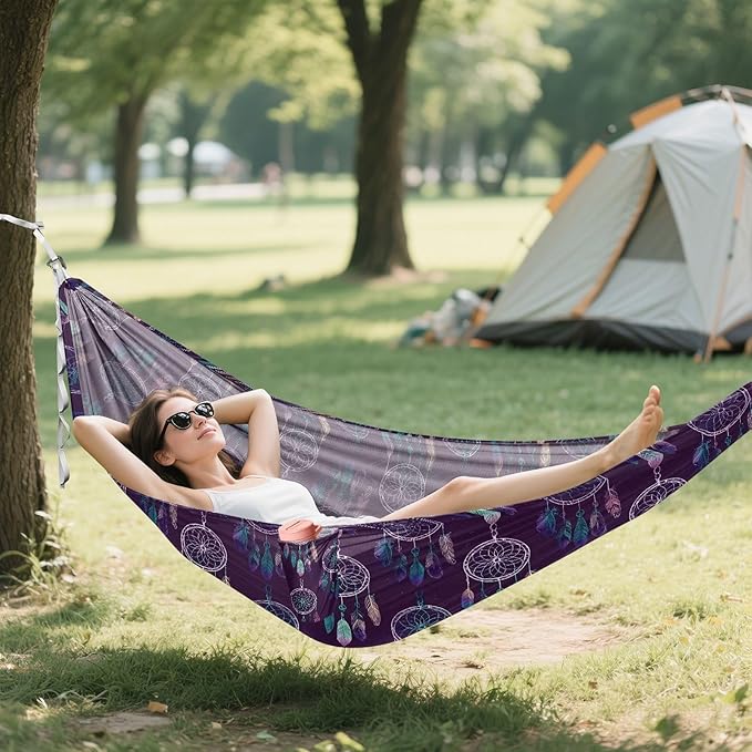 Camping Hammock Outdoor Hammocks for Outside Deep Purple Dreamcatcher Beach Trees Portable Lightweight with Pockets Tree Straps Indoor