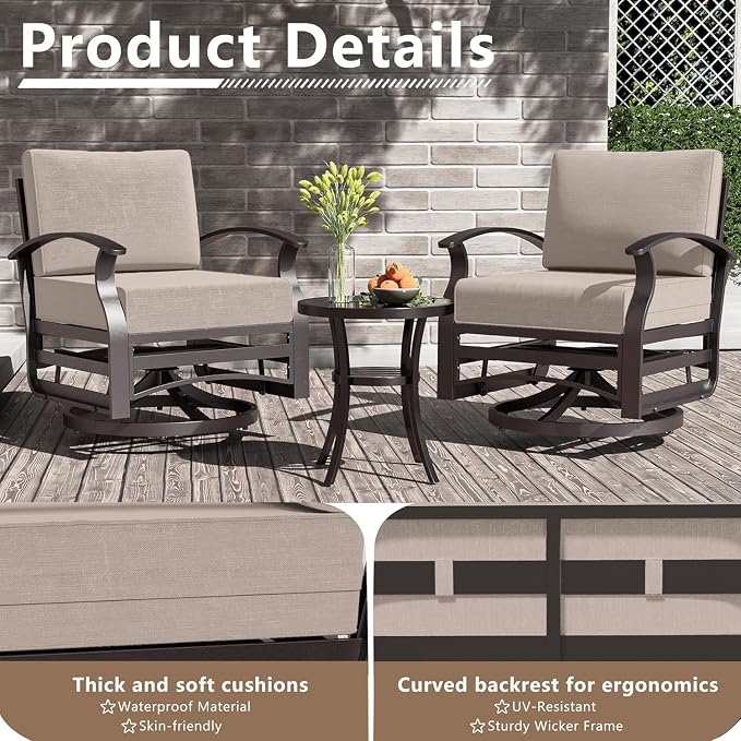 Aluminum Patio Furniture Set, 10 Seats Outdoor Patio Conversation Sets with Swivel Chair Modern Metal Sectional Sofa with Upgrade Cushions for Patio, Backyard - Sand