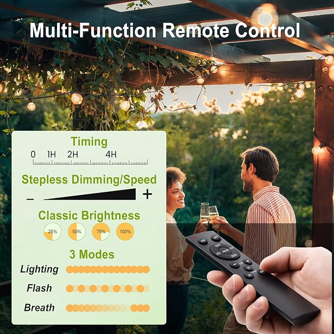 Outdoor String Lights Waterproof 200FT with Remote Patio Lighting for Porch | Connectable Outside Lights with Remote, 106 Globe Bulbs Dimmable &3 Lighting Modes Timmer for Backyard Bistro Balcony Fence