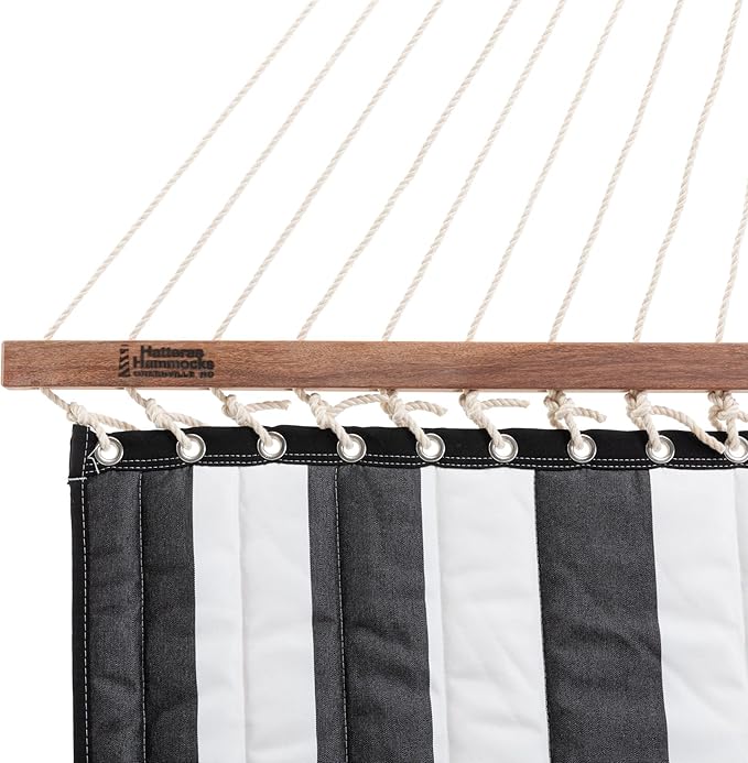 Hatteras Hammocks Large Cabana Classic Sunbrella Quilted Hammock – 13 ft. x 55 in., 2-Person, 450 lb Capacity, Cumaru Spreader Bar, Zinc-Plated Hardware – Handcrafted in The USA