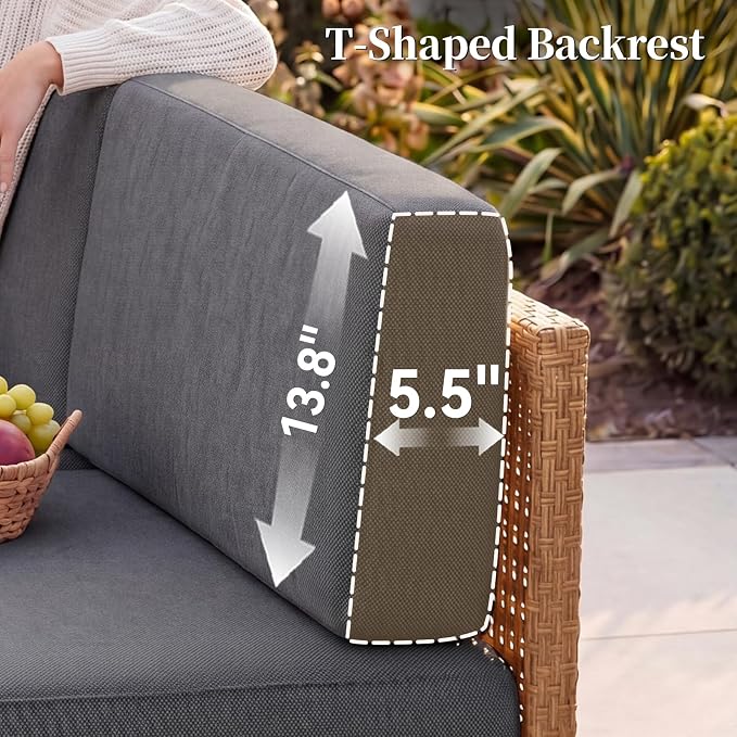 LazySunsets Patio Furniture Set, 8 Pieces Wicker Outdoor Sectional Sofa with 10'' Ultra-Thick Cushions & Ottomans, All-Weather Rattan Conversation Set for Backyard Poolside, Yellow/Dark Gray