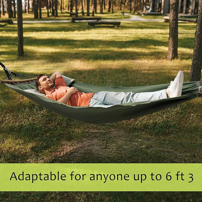 Tranquillo Double Hammock 2 Persons Cotton Canvas 600 lbs Portable Camping Hammock with Solid Curved Wood Spreader Bar Hammock for Camping Travel Indoor Patio Garden, Sage