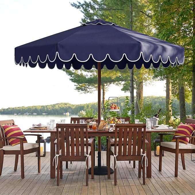 Scalloped Patio Umbrella Replacement Canopy Outdoor Boho Midcentury Market Umbrella Top Cover UV Protection for Patio Beach, Canopy Only
