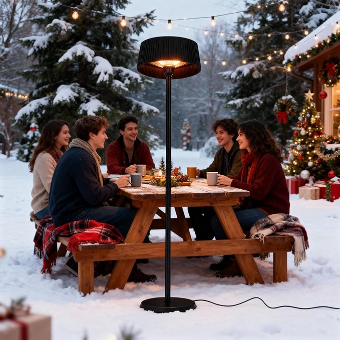 Electric Outdoor Patio Heater, 1500W Tabletop Infrared Heater for Indoor & Outdoor, IP55 Waterproof, Fast Heating, Tip-Over Protection, Perfect for Garden, Balcony, Garage, Porch (black, freestanding)