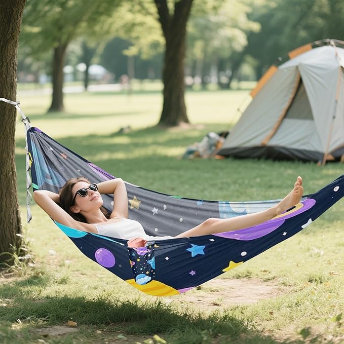 Cartoon Cute Colorful Planet 330lb Capacity Outdoor Hammock with Hanging Rope Cloth Hammock for Outside Beach Patio Garden Silla colgante para Patio Exterior