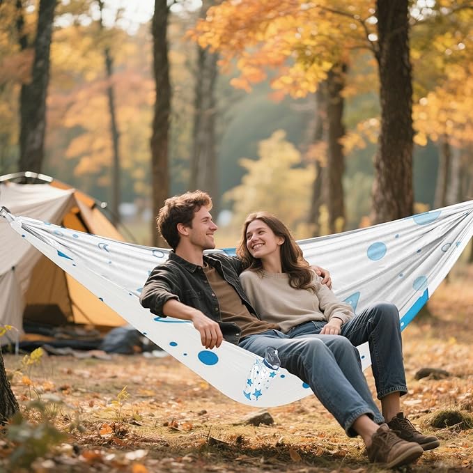 Blue Stars and Bubbles 330lb Capacity Outdoor Hammock with Tree Straps Portable Hammock for Outside Patio Garden capas para la Lluvia