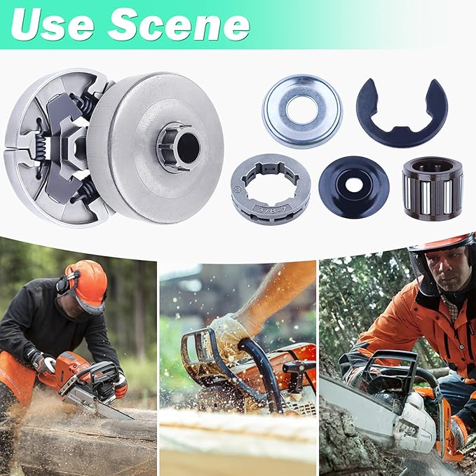 Adefol Chainsaw 3/8"-7 Clutch Drum Rim Sprocket Kit for Stihl MS660 066 064 MS640 MS661 Chainsaw, MS660 Cutch Kit With Washer E-clip Needle Bearing Replacement Parts # 1122 160 2002, 1122 007 1000