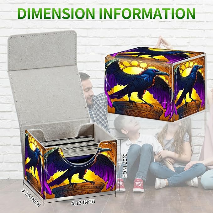 Card Deck Box for MTG, Cards Storage Box Fits 120+ Sleeved, Leather Small Size Strong Magnetic Closing Card Case for Board Games Magic TCG CCG Baseball Collection, Eagle With Purple Wings