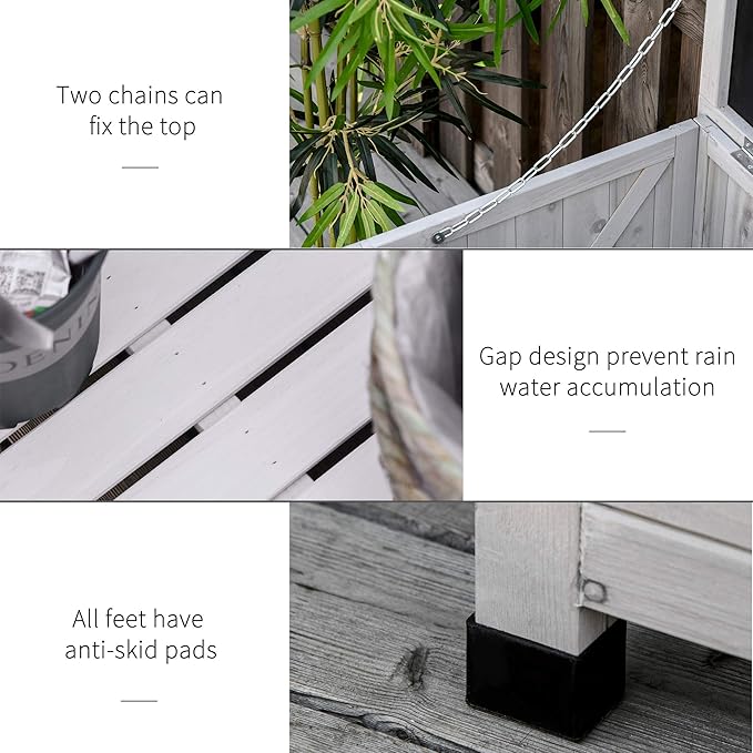 75 Gallon Wooden Deck Box, Outdoor Storage Container with Aerating Gap Weather Fighting, Grey