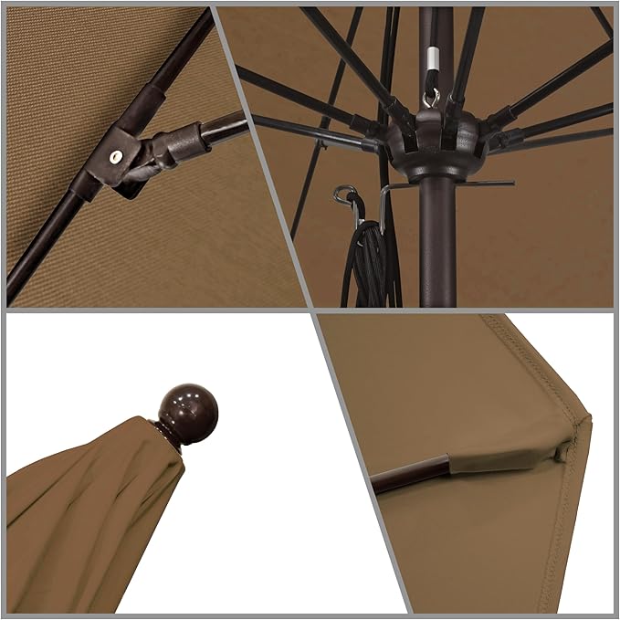 California Umbrella 11Ft Commercial Grade Sunbrella Fabric Market Umbrella, Pulley Lift, Aluminum/Fiberglass, 2mm pole wall, Bronze Frame, Heather Beige Fabric