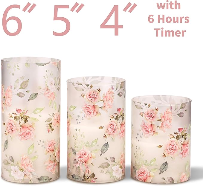 Silverstro Rose Flameless Candles with Remote Real Wax Blinks Glass Battery Operated Candles - Home Party Wedding Thanksgiving Christmas Summer Decor - Set of 3