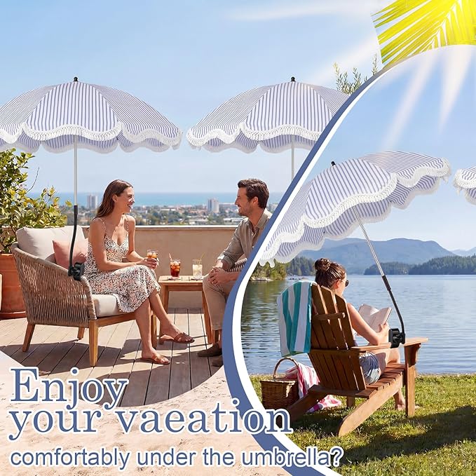 Abbylike 2 Pcs Scalloped Chair Umbrella with Universal Adjustable Clamp 38'' Portable Wheelchair Umbrella UPF 50+ Camping Chair Parasol with Bag for Outdoor Patio Lawn