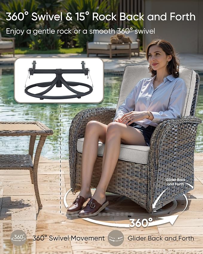 HUMMUH Patio Furniture Set -10 Piece Outdoor Furniture Set with Fire Pit Swivel Rocker Chairs for Porch,Backyard,Poolside