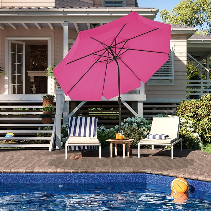 JEAREY 9' 2-Tiers Patio Umbrellas Outdoor Market Table Umbrella w/Push Button Tilt/Crank, 8 Sturdy Ribs, UV Protection Waterproof Sunproof(Rose Pink)