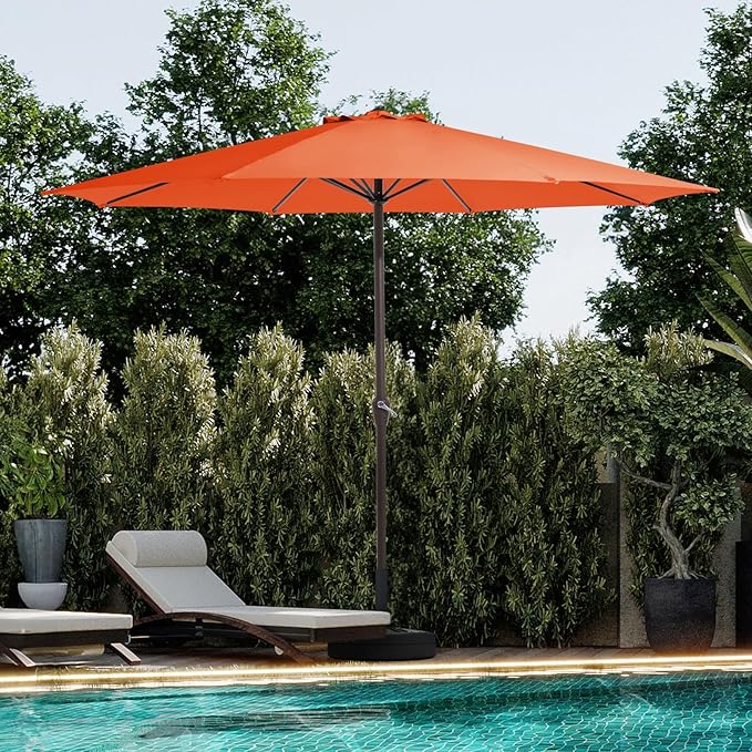 JEAREY 12' Patio Umbrellas Outdoor Table Market Umbrella w/Crank, 8 Sturdy Ribs, UV Protection Windproof for Garden, Deck, Backyard, Pool(Orange)