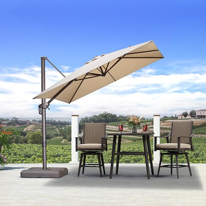 PURPLE LEAF 8' X 8' Cantilever Patio Umbrella Antique Bronze Square Umbrella with 360° Rotation and Aluminum Offset Hanging Outdoor Umbrella for Pool Garden Backyard Deck, Beige