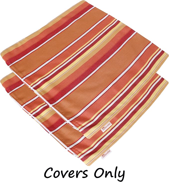 Outdoor/Indoor Sunbrella Throw Pillow Cover Only Square Set of 2 Pieces 16 inch x 16 inch Dolce Mango Stripe - Insert Not Included, Orange