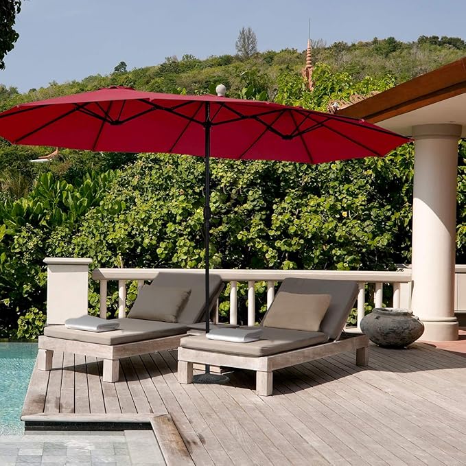 Tangkula 15 Ft Patio Umbrella Double-Sided Outdoor Market Table Umbrella with Crank (Wine Red)