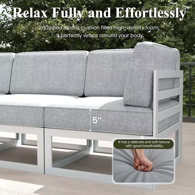 LayinSun 11 Pieces Modern Aluminum Patio Furniture Set with Coffee Table, Outdoor Modular Sectional Conversation Set L-Shaped Sofa for Backyard