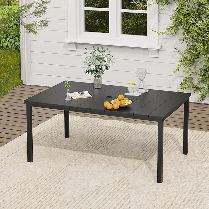 VICLLAX Patio Table and Chairs with Patio Umbrella, 6 Patio Swivel Chairs and Metal Patio Table with 15ft Wheat Outdoor Umbrella for Backyard, Dark Charcoal Chairs & Black Tabletop