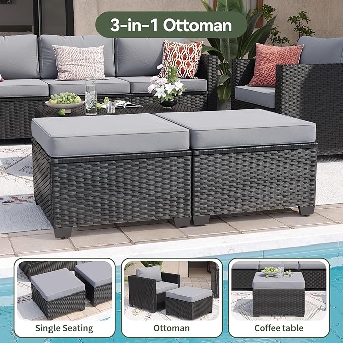 Aoxun 8 Piece Outdoor Patio Furniture Set 7 Seats, Outdoor Sectional with Thick Waterproof Cushions & Storage Coffee Table, Patio Conversation Sets for Garden,Backyard, Porch, Balcony, Deck, Gray