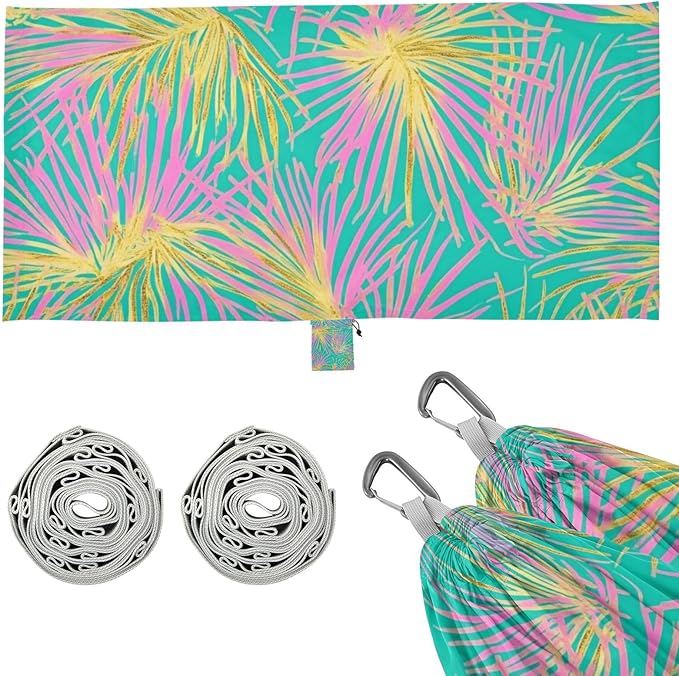 Tropical Palm Tree Pink and Gold Leaves 330lb Capacity Hammocks Fabric Hammock for Patio Backyard Lounge Base hamacas para adultos con soporte