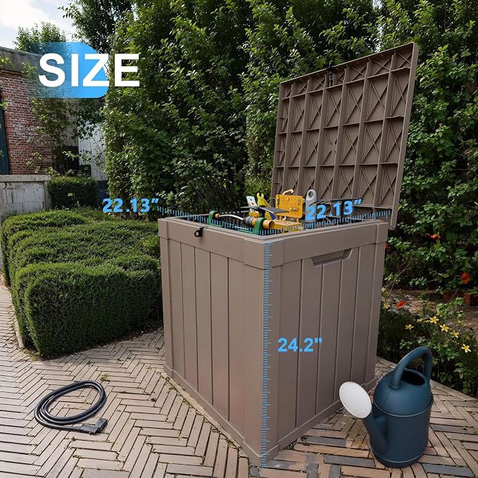 Deck Box Large Outdoor Storage for Patio Furniture,Outdoor Cushions,Garden Tools and Pool Supplies,Waterproof,Resin,Lockable (Grey, 50 Gallon)