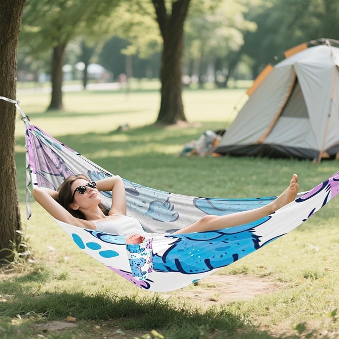 Qilmy Cartoon Dogs Camping Hammock Single – 330 lbs Capacity, Lightweight with Tree Straps & Carabiners, Portable for Hiking, Travel, Backpacking