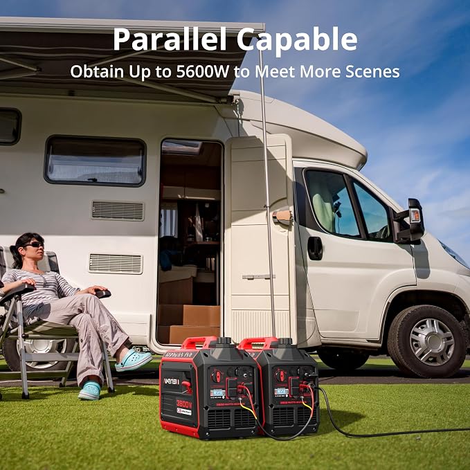 AMERISUN 3800W Portable Inverter Generator with CO Protect, Gas Powered, Super Quiet and 30A for RV-Ready for Camping, Home Emergency Use, Tailgating