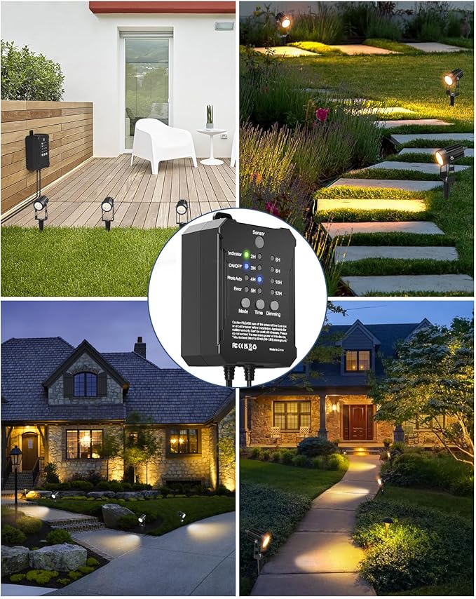 HIBOITEC Low Voltage Landscape Lighting with Transformer Photocell Sensor and Timer Spotlights Kit 56FT ETL Approved Wire 2700K 6 Packs