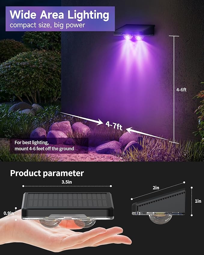 Solar Fence Lights 16 Pack, Outdoor IP65 Waterproof LED, RGB Fence Lights Solar Powered 7 Colors, for Wall, Patio, Deck, Backyard, Garden, Pool, Railing