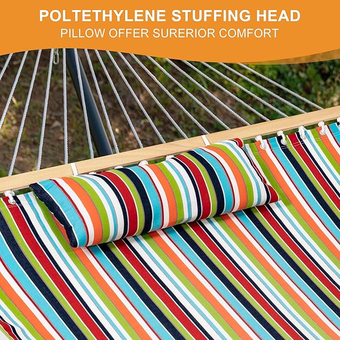 Lazy Daze Hammocks 12 FT Sunbrella Fabric Hammock not Fading with Spreader Bars and Free Pillow Fits for 2 Persons, All Weather and Fade Resistant for Patio Yard, 450 lbs Capacity, Carousel Confetti
