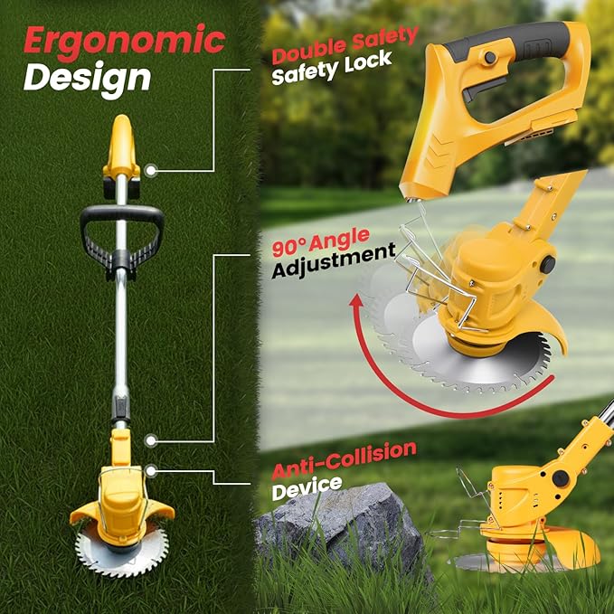 ALSO GO 24V Cordless Weed Wacker String Trimmer with Wheel, Electric Weed Eater with 2 * 4.0Ah Lithium Batteries & Fast Charger, 5-in-1 Battery Powered Weed Trimmer for Lawn Yard Garden Landscaping