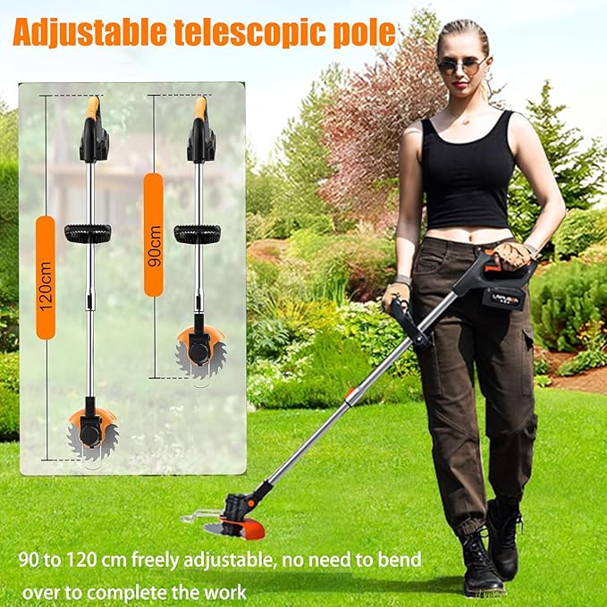 Weed Wacker，Electric Weed wackers with 2pcs 21V Batteries, Cordless Weed Wacker with 3 Different Types of Blades, String Trimmer, Weed Eater Battery Operated Suitable for Lawn, Garden and Villa