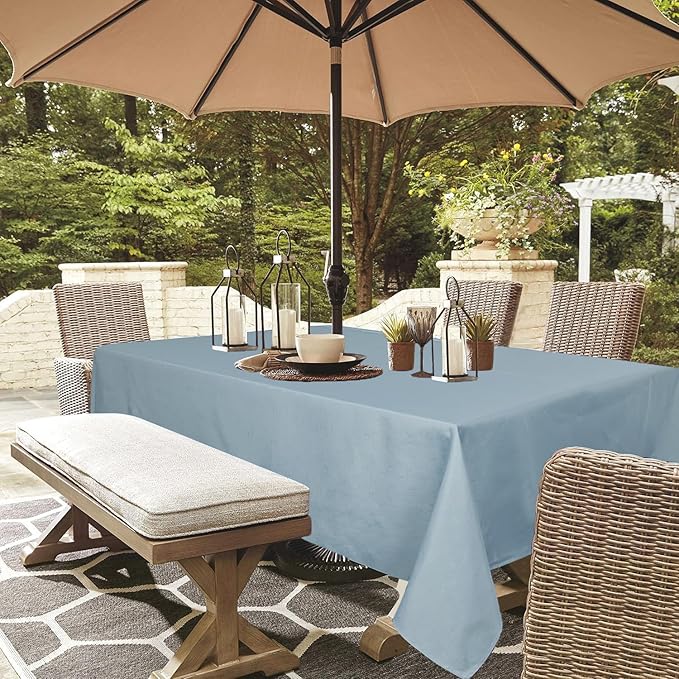 Outdoor Tablecloth Wrinkle-Free Stain Resistant Waterproof Polyester Fabric Table Cover with Zipper Umbrella Hole for Picnic/Party/Dinner/Patio Garden(60×84inch,Zippered,Blue Fog)