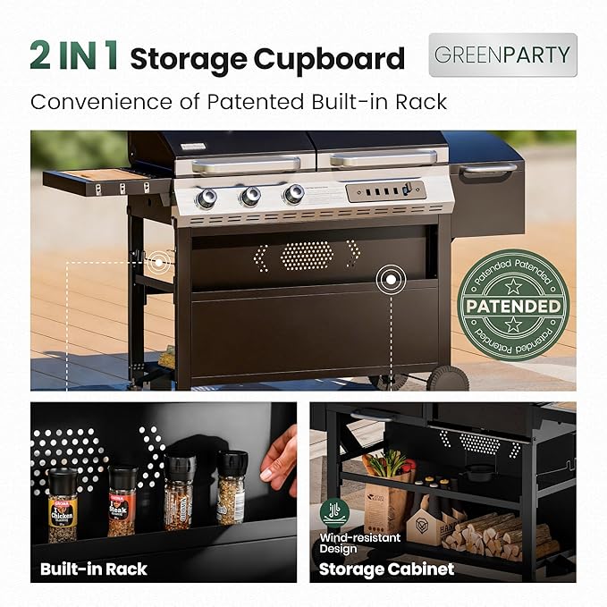3-Burner Gas and Charcoal Grill Combo with Offset Smoker, 30,000 BTU Dual Fuel Grill, 839 Sq. In. Cooking Area BBQ Grill, Ideal for Outdoor Cooking Patio Backyard Balcony