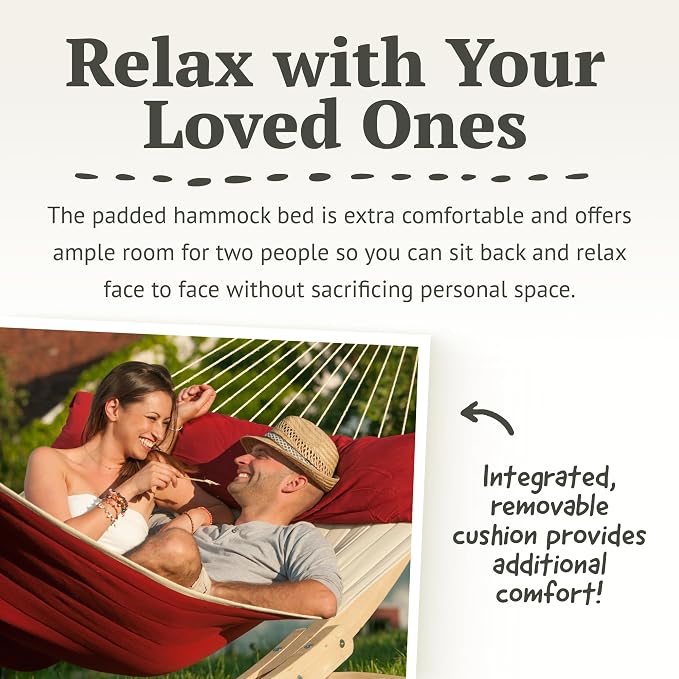 LA SIESTA® Alabama Quilted Hammock with Spreader Bar & CasaMount, Suspension Kit for Walls Ceilings & Square Beams - Portable Weatherproof Outdoor Hammock 2 Person Double Hammock - XL King, Red Pepper