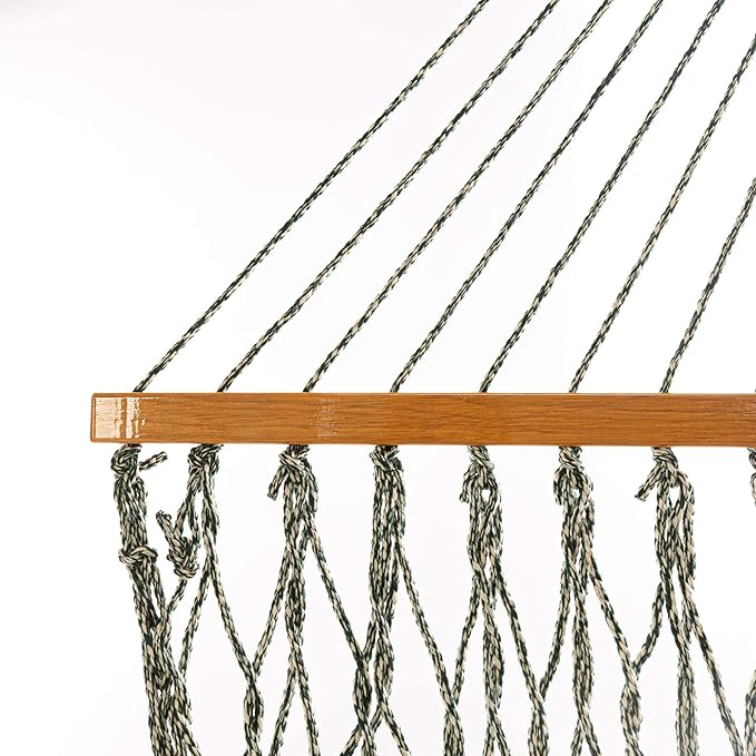 Original Pawleys Island Single Green Oatmeal Heirloom DuraCord Rope Hammock – 12 ft. x 50 in., 1-Person, 450 lb Capacity, Oak Spreader Bar, Zinc-Plated Hardware, Handcrafted in The USA