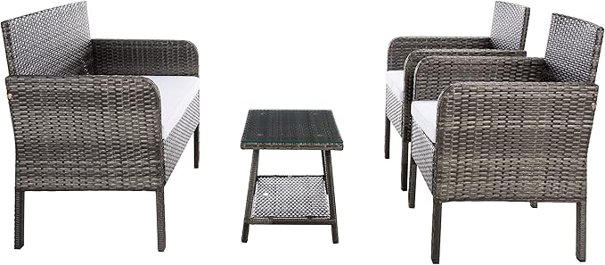 SAFAVIEH Outdoor Collection Aboka Grey Brown/White Cushion 4-Piece Conversation Patio Set PAT7505C
